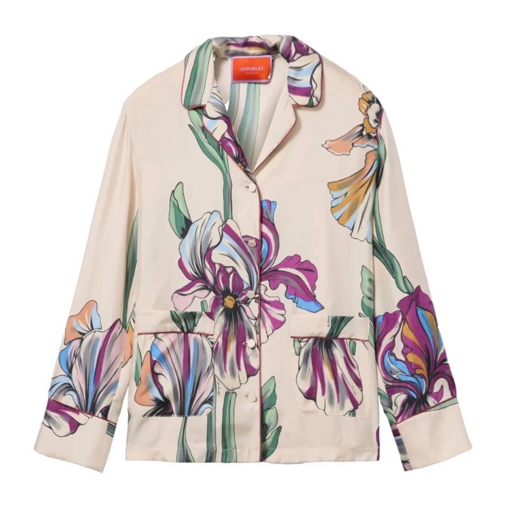 La DoubleJ Italian Silk Floral Print Button-Up Blouse
